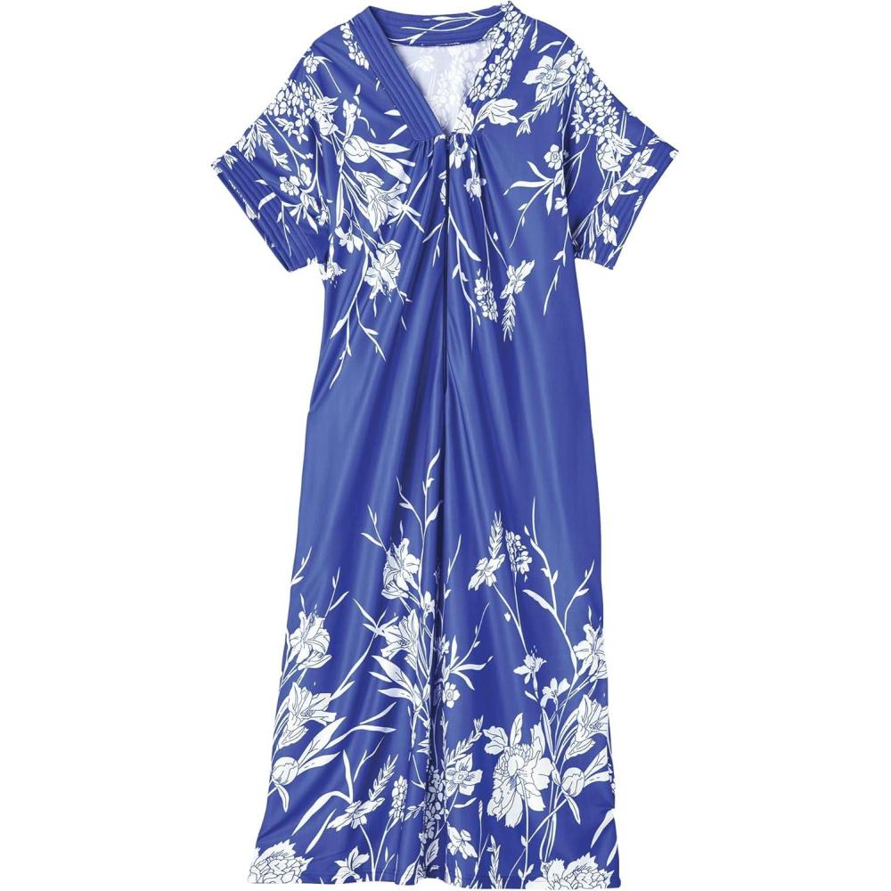 imageAmeriMark Womens Long Length Caftan Hawaiian Muu Muu Night Gown with PocketPerwinkle