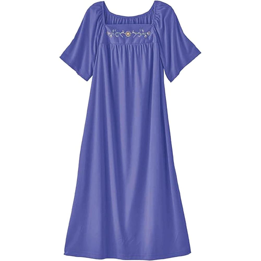 imageAmeriMark Womens Solid Embroidered House Dress with Pockets Muu Muu Nightgown Plus SizePeriwinkle