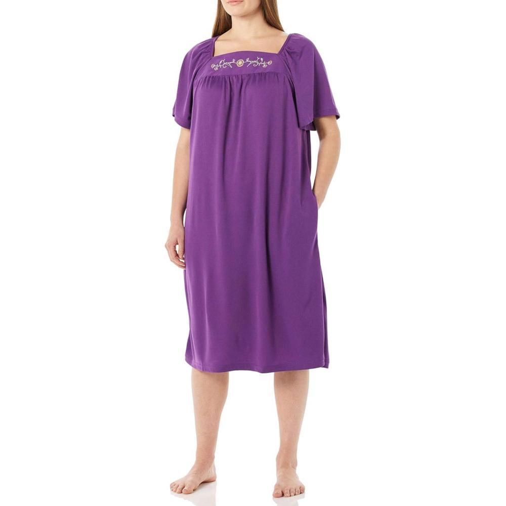 imageAmeriMark Womens Solid Embroidered House Dress with Pockets Muu Muu Nightgown Plus SizePurple