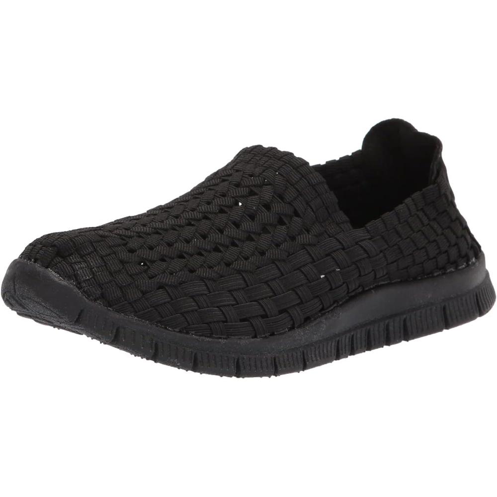 imageAmeriMark Womens Tori Woven SlipOn Stretch Walking Shoe Ladies Cushioned Insole Flexible Mesh Athletic Tennis SneakerBlack
