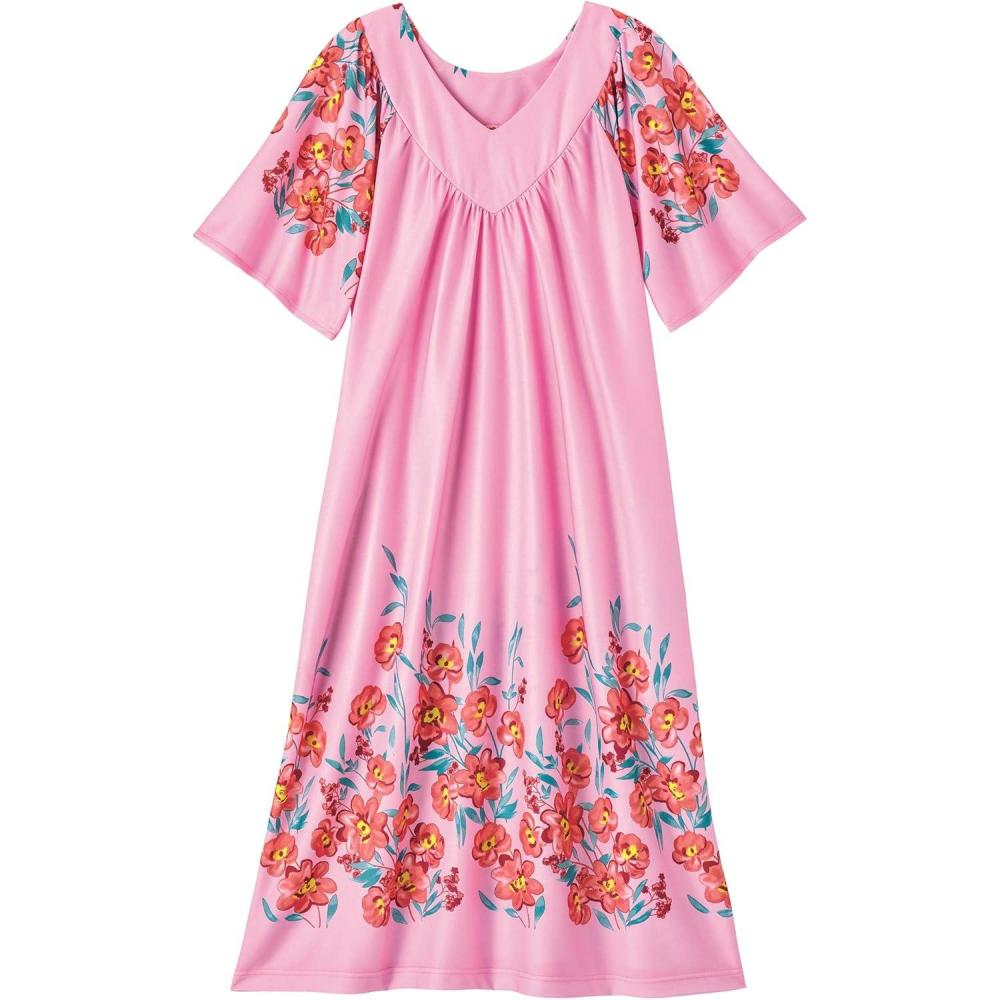 imageAmeriMark Womens VNeck Lounger House Dress with Pockets Muumuu NightgownPink Floral