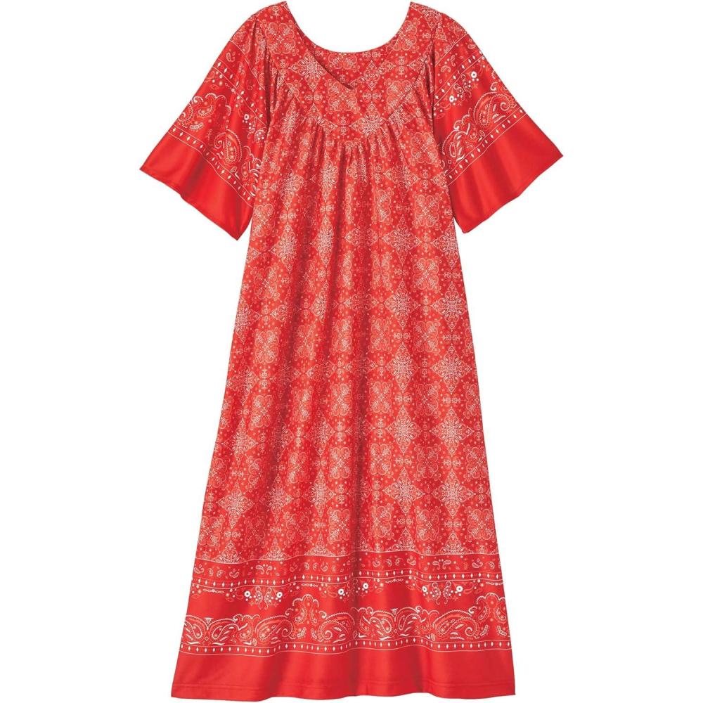 imageAmeriMark Womens VNeck Lounger House Dress with Pockets Muumuu NightgownRed Bandana