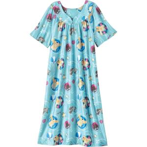 AmeriMark Casual Women’s Patio Muumuu House Dress Loose Comfortable Short Sleeve Sun Dress Lounger Gown Sleepwear for Ladies(Aqua Cats & Dogs)