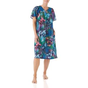 AmeriMark Casual Women’s Patio Muumuu House Dress Loose Comfortable Short Sleeve Sun Dress Lounger Gown Sleepwear for Ladies(Aqua Multi)