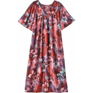 AmeriMark Casual Women’s Patio Muumuu House Dress Loose Comfortable Short Sleeve Sun Dress Lounger Gown Sleepwear for Ladies(Berry Multi Border)
