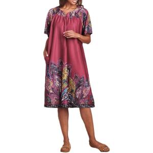 AmeriMark Casual Women’s Patio Muumuu House Dress Loose Comfortable Short Sleeve Sun Dress Lounger Gown Sleepwear for Ladies(Berry Paisley)