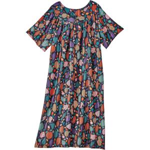 AmeriMark Casual Women’s Patio Muumuu House Dress Loose Comfortable Short Sleeve Sun Dress Lounger Gown Sleepwear for Ladies(Black Leaf)