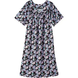 AmeriMark Casual Women’s Patio Muumuu House Dress Loose Comfortable Short Sleeve Sun Dress Lounger Gown Sleepwear for Ladies(Black/Violet Floral)