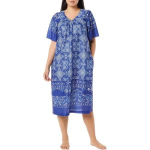 AmeriMark Casual Women’s Patio Muumuu House Dress Loose Comfortable Short Sleeve Sun Dress Lounger Gown Sleepwear for Ladies(Blue Bandana)