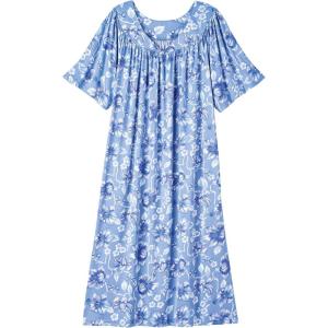 AmeriMark Casual Women’s Patio Muumuu House Dress Loose Comfortable Short Sleeve Sun Dress Lounger Gown Sleepwear for Ladies(Blue Hibiscus)