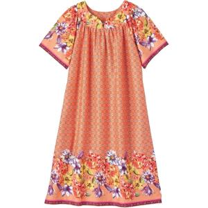 AmeriMark Casual Women’s Patio Muumuu House Dress Loose Comfortable Short Sleeve Sun Dress Lounger Gown Sleepwear for Ladies(Cantaloupe)