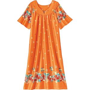 AmeriMark Casual Women’s Patio Muumuu House Dress Loose Comfortable Short Sleeve Sun Dress Lounger Gown Sleepwear for Ladies(Coral Strawberry)