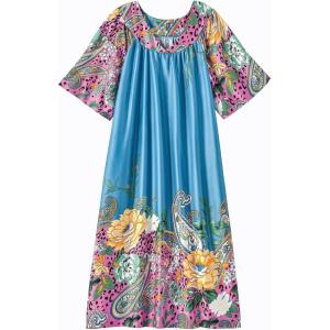 AmeriMark Casual Women’s Patio Muumuu House Dress Loose Comfortable Short Sleeve Sun Dress Lounger Gown Sleepwear for Ladies(Floral Teal Paisley)