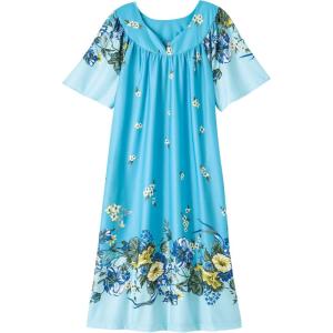 AmeriMark Casual Women’s Patio Muumuu House Dress Loose Comfortable Short Sleeve Sun Dress Lounger Gown Sleepwear for Ladies(French Blue Border)