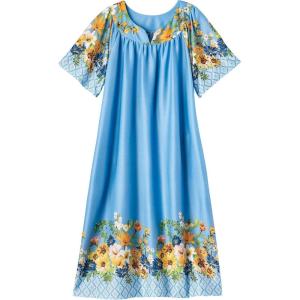 AmeriMark Casual Women’s Patio Muumuu House Dress Loose Comfortable Short Sleeve Sun Dress Lounger Gown Sleepwear for Ladies(French Blue Floral)