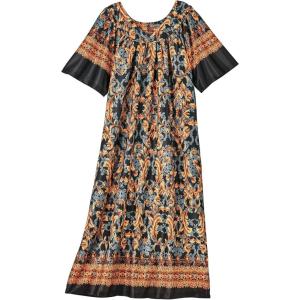 AmeriMark Casual Women’s Patio Muumuu House Dress Loose Comfortable Short Sleeve Sun Dress Lounger Gown Sleepwear for Ladies(Gold Filigree)