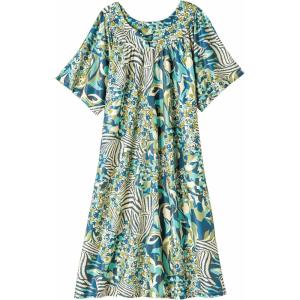 AmeriMark Casual Women’s Patio Muumuu House Dress Loose Comfortable Short Sleeve Sun Dress Lounger Gown Sleepwear for Ladies(Green Animal)