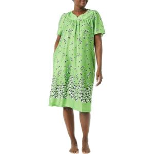 AmeriMark Casual Women’s Patio Muumuu House Dress Loose Comfortable Short Sleeve Sun Dress Lounger Gown Sleepwear for Ladies(Green Border)