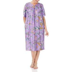 AmeriMark Casual Women’s Patio Muumuu House Dress Loose Comfortable Short Sleeve Sun Dress Lounger Gown Sleepwear for Ladies(Lavender Bird)