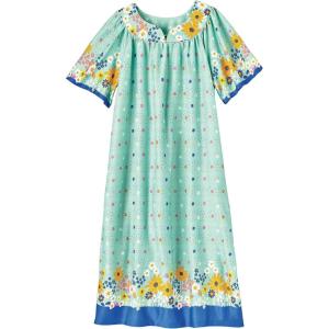 AmeriMark Casual Women’s Patio Muumuu House Dress Loose Comfortable Short Sleeve Sun Dress Lounger Gown Sleepwear for Ladies(Light Green Floral)