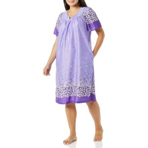 AmeriMark Casual Women’s Patio Muumuu House Dress Loose Comfortable Short Sleeve Sun Dress Lounger Gown Sleepwear for Ladies(Lilac Floral Border)