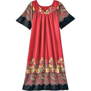 AmeriMark Casual Women’s Patio Muumuu House Dress Loose Comfortable Short Sleeve Sun Dress Lounger Gown Sleepwear for Ladies(Merlot)