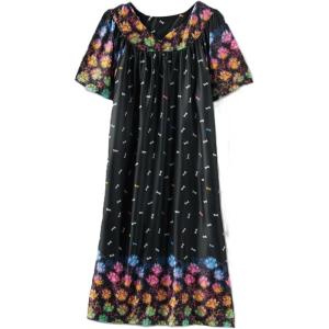 AmeriMark Casual Women’s Patio Muumuu House Dress Loose Comfortable Short Sleeve Sun Dress Lounger Gown Sleepwear for Ladies(Neon Dog)