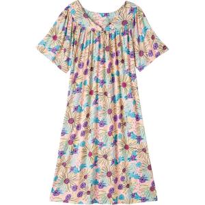 AmeriMark Casual Women’s Patio Muumuu House Dress Loose Comfortable Short Sleeve Sun Dress Lounger Gown Sleepwear for Ladies(Peach Floral)