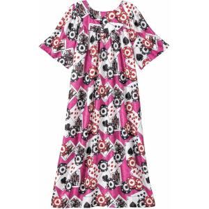 AmeriMark Casual Women’s Patio Muumuu House Dress Loose Comfortable Short Sleeve Sun Dress Lounger Gown Sleepwear for Ladies(Purple Cards)