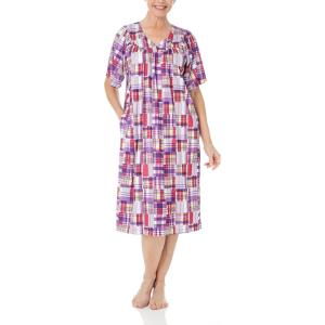 AmeriMark Casual Women’s Patio Muumuu House Dress Loose Comfortable Short Sleeve Sun Dress Lounger Gown Sleepwear for Ladies(Purple Patch)