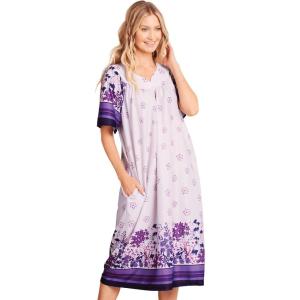 AmeriMark Casual Women’s Patio Muumuu House Dress Loose Comfortable Short Sleeve Sun Dress Lounger Gown Sleepwear for Ladies(Purple Stripe)