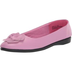 AmeriMark Classic Women Slip-On Rose Ballet Flat – Ladies Comfortable No-Skid Arch Support Dress Shoe with Floral Accents(Mauve)