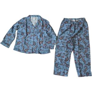 AmeriMark Cozee Corner Floral Printed Flannel Pajama Set – 100% Cotton Flannel PJs, Button-Down Top, Elastic Waist Pants(Blue Paisley)