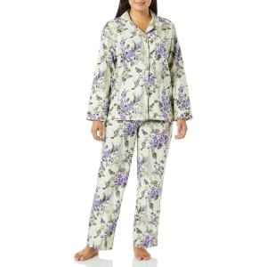AmeriMark Cozee Corner Floral Printed Flannel Pajama Set – 100% Cotton Flannel PJs, Button-Down Top, Elastic Waist Pants(Ivory Tower)