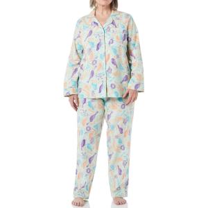 AmeriMark Cozee Corner Floral Printed Flannel Pajama Set – 100% Cotton Flannel PJs, Button-Down Top, Elastic Waist Pants(Mint Birds)