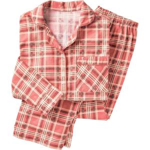 AmeriMark Cozee Corner Floral Printed Flannel Pajama Set – 100% Cotton Flannel PJs, Button-Down Top, Elastic Waist Pants(Pink Plaid)