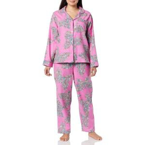AmeriMark Cozee Corner Floral Printed Flannel Pajama Set – 100% Cotton Flannel PJs, Button-Down Top, Elastic Waist Pants(Rose Butterfly)