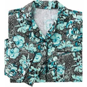 AmeriMark Cozee Corner Floral Printed Flannel Pajama Set – 100% Cotton Flannel PJs, Button-Down Top, Elastic Waist Pants(Teal Floral)