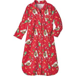 AmeriMark Flannel Nightshirt Button Down Sleepshirt Knit Nightgown for Women Plus Size(Llama)
