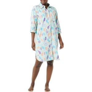 AmeriMark Flannel Nightshirt Button Down Sleepshirt Knit Nightgown for Women Plus Size(Mint Birds)