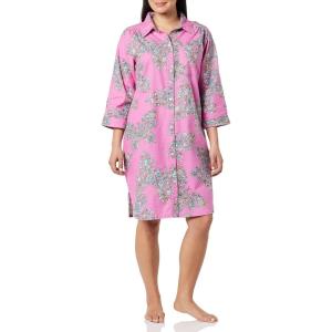 AmeriMark Flannel Nightshirt Button Down Sleepshirt Knit Nightgown for Women Plus Size(Rose Butterfly)