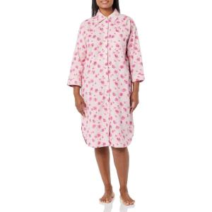 AmeriMark Flannel Nightshirt Button Down Sleepshirt Knit Nightgown for Women Plus Size(Rose Floral)