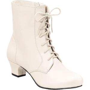 AmeriMark Jada Lace Up Ankle Boots Low Heeled Boots for Women(Winter White)