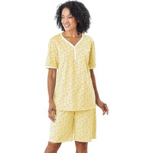 AmeriMark Print Knit PJ Sleepwear Two Piece Pajama Short Set for Women(Butter)