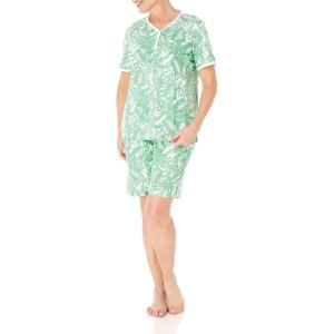 AmeriMark Print Knit PJ Sleepwear Two Piece Pajama Short Set for Women(Clover)