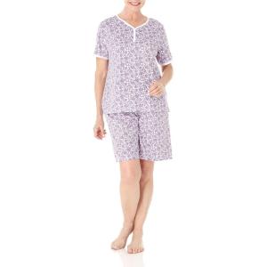 AmeriMark Print Knit PJ Sleepwear Two Piece Pajama Short Set for Women(Hyacinth Print)