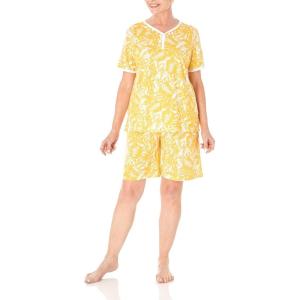 AmeriMark Print Knit PJ Sleepwear Two Piece Pajama Short Set for Women(Yellow)
