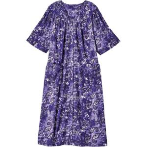 AmeriMark Women Calf-Length Snap Front Duster Bathrobe – Plush Loose-Fitting Housecoat Full Coverage Bath Robe Patch Pockets(Purple Paisley)