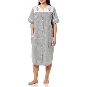 AmeriMark Women Calf-Length Snap Front Knit Duster House Coat Robe – Loose-Fitting Plush Bathrobe – Short Sleeve Bath Robe(Black)