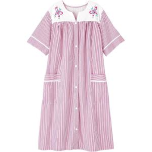 AmeriMark Women Calf-Length Snap Front Knit Duster House Coat Robe – Loose-Fitting Plush Bathrobe – Short Sleeve Bath Robe(Pink Punch)